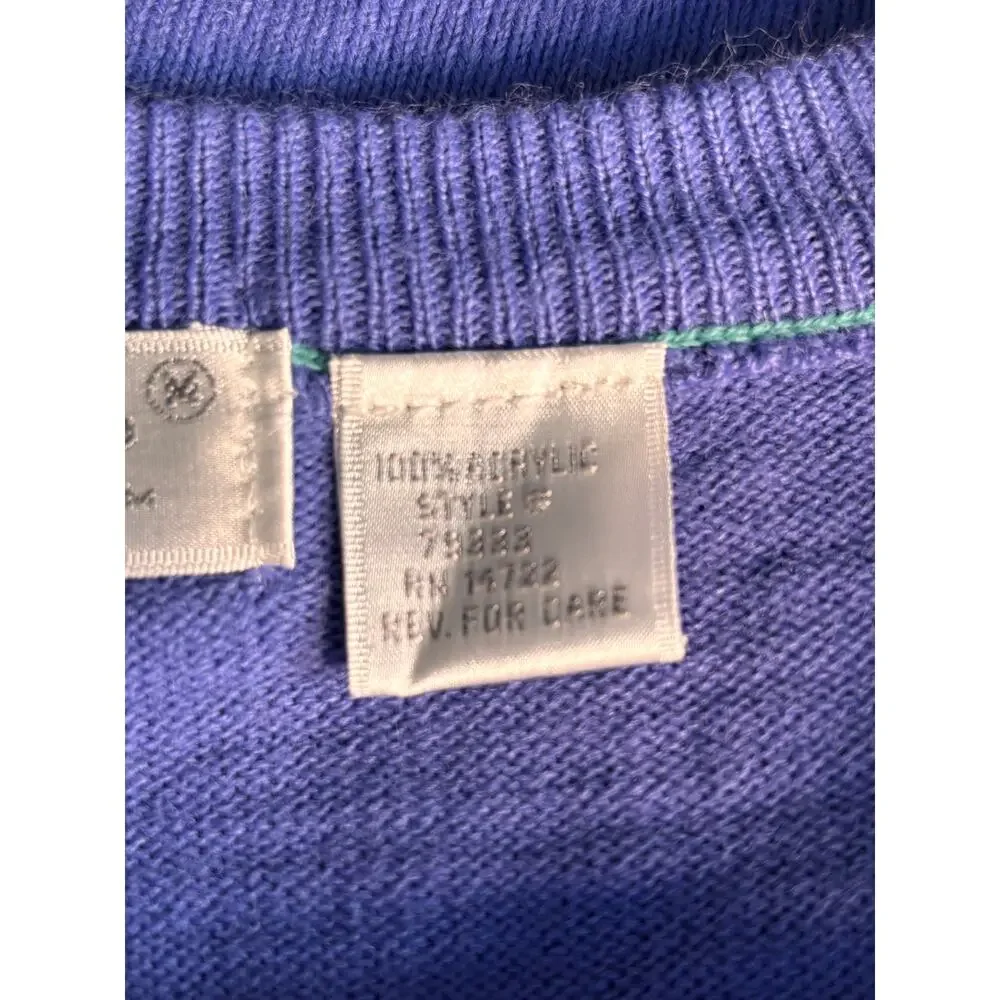 Vintage 90s Purple Sweater Vest V Neck Preppy Tennis Country Club Knit Medium